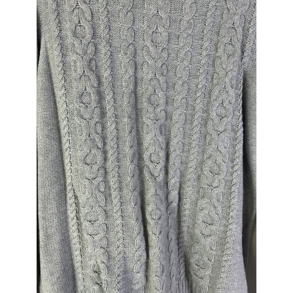 Vintage 90s L.L. Bean Cotton Cable Knit Fisherman Sweater Gray - Picture 3 of 8